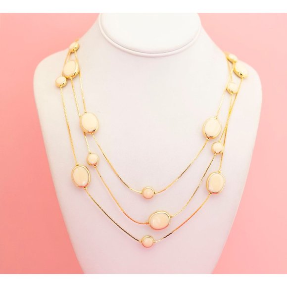 Vintage Yellow Beads Gold Tone Multi Strand Necklace by Avon 27 inch - P14 - Picture 1 of 3